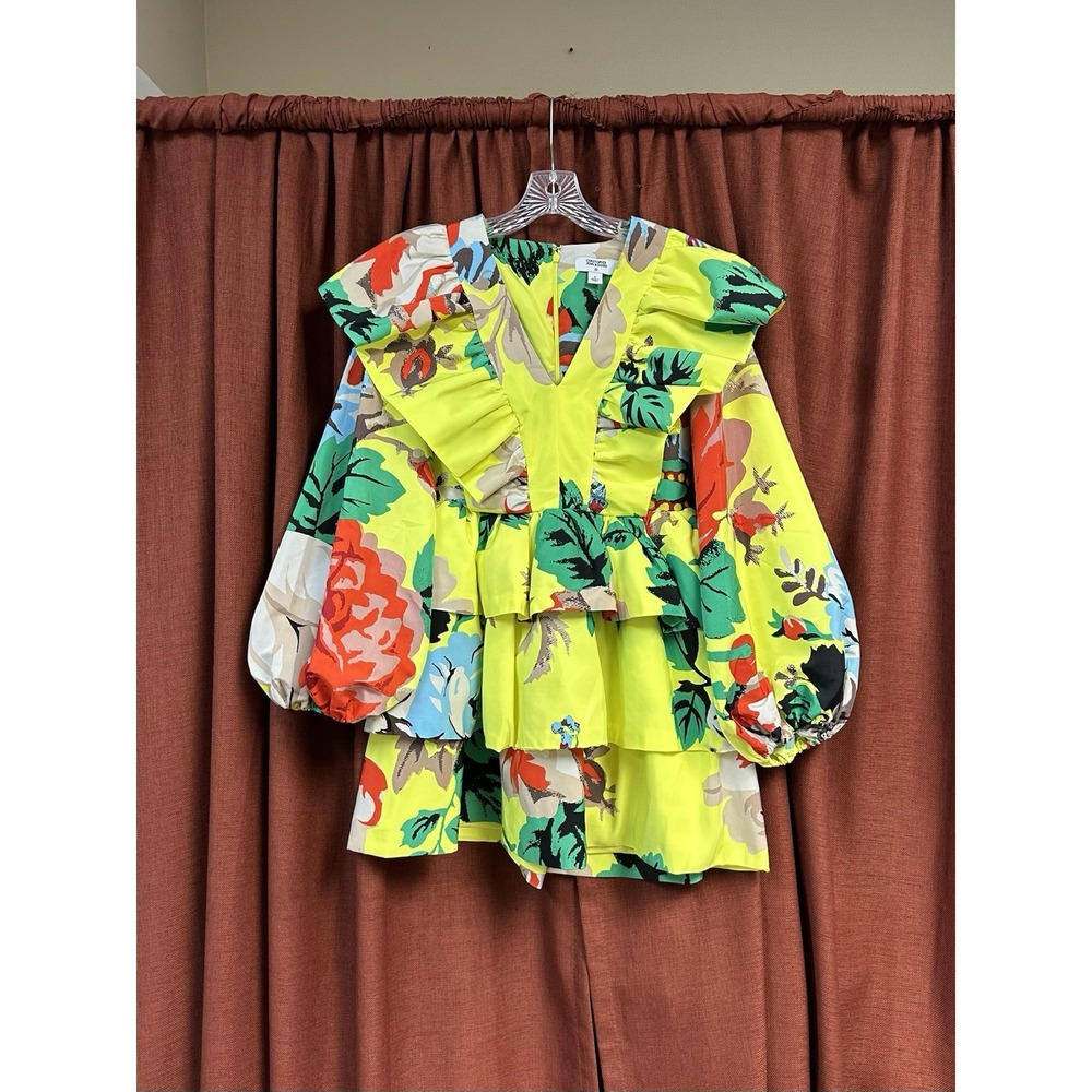 Christopher John Rogers for Target Yellow Floral Long Sleeve Ruffle Dress Size 2